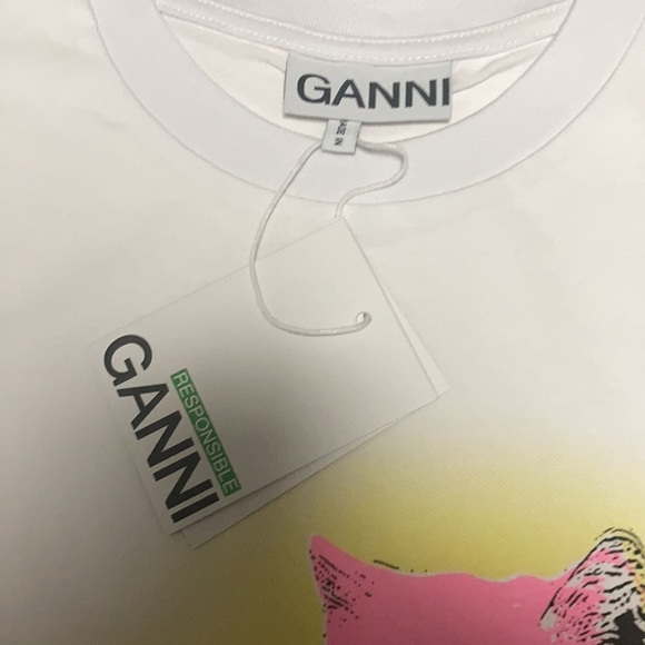 Ganni White Pink kitten Graphic T-shirt | NWT Cute Punk streetwear size Small - Picture 2 of 6